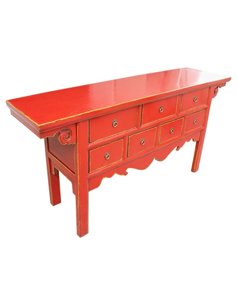 Console chinoise rouge 7 tiroirs
