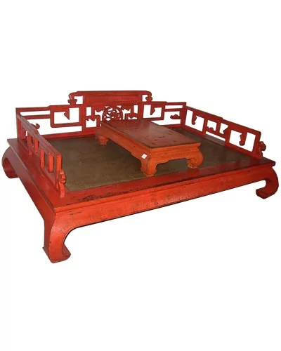 Canapé lit chinois rouge 1 personne avec table basse