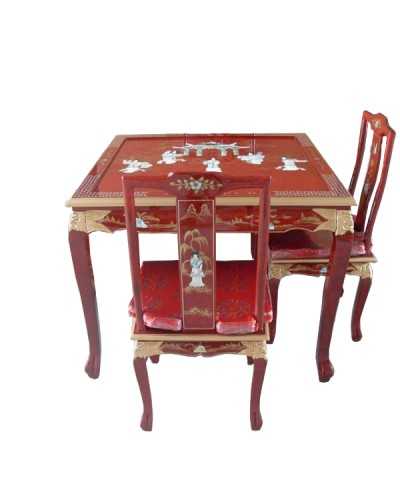 Table chinoise et 2 chaises laque rouge