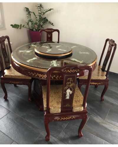 Table de salle à manger chinoise rouge et 4 chaises
