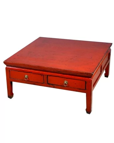 Table de salon chinoise 4 tiroirs rouge