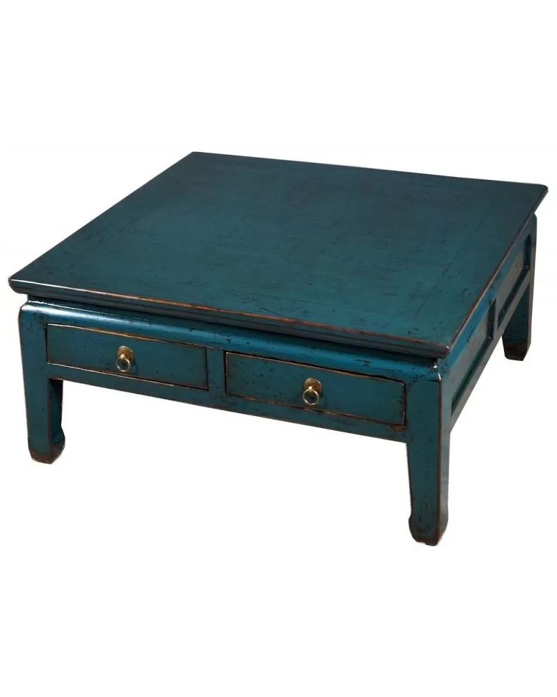 Table de salon chinoise 4 tiroirs bleue